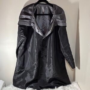Black/Charcoal Shimmery Satin-like Reversible A-Line Hooded Nylon Coat